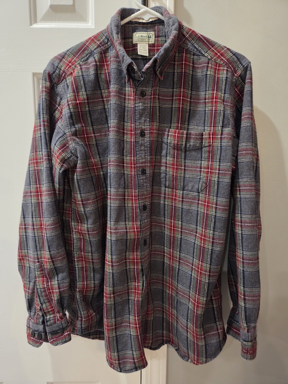 L.L. Bean Men's Red and Gray Plaid Button-Down Shirt